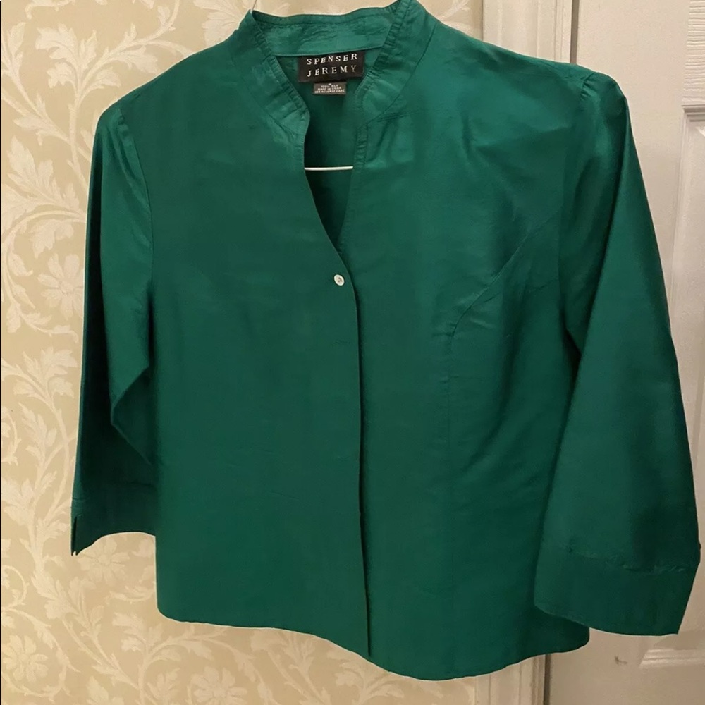 Spenser Jeremy 100% Silk Dark Green Blouse Shirt